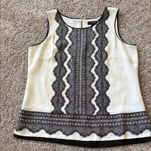 White House Black Market Ivory and Black Lace Blouse